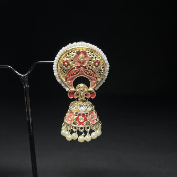 Meenakari Floral Jhumka Earrings with Pearl Latkan – Available in 5 Colors - Image 9