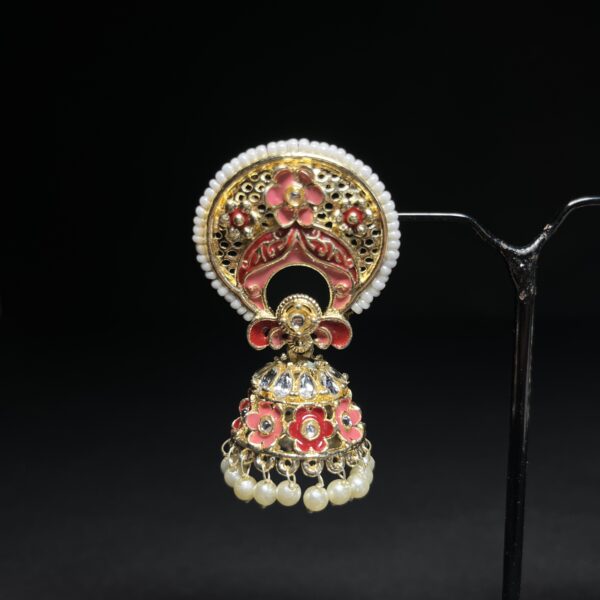 Meenakari Floral Jhumka Earrings with Pearl Latkan – Available in 5 Colors - Image 8