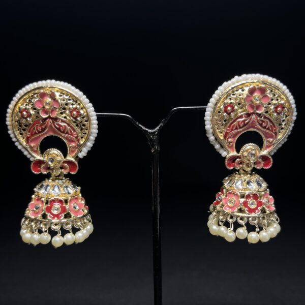 Meenakari Floral Jhumka Earrings with Pearl Latkan – Available in 5 Colors - Image 7