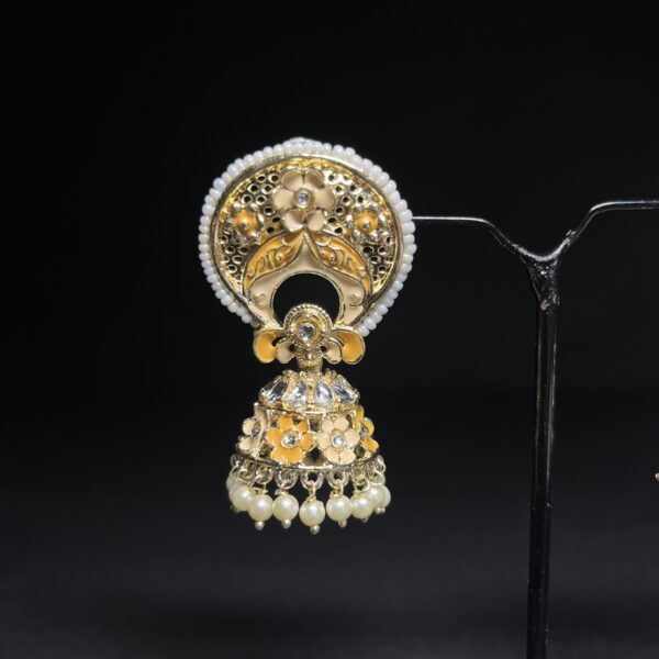 Meenakari Floral Jhumka Earrings with Pearl Latkan – Available in 5 Colors - Image 6