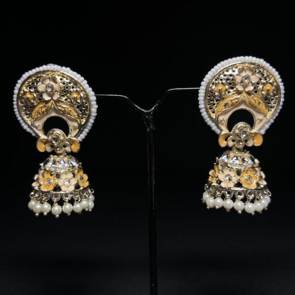 Meenakari Floral Jhumka Earrings with Pearl Latkan – Available in 5 Colors - Image 4