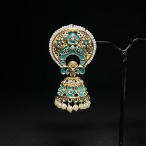 Alternative view of Meenakari Floral Jhumka Earrings with Pearl Latkan – Available in 5 Colors