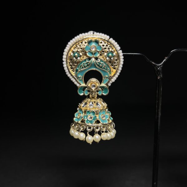 Meenakari Floral Jhumka Earrings with Pearl Latkan – Available in 5 Colors - Image 2