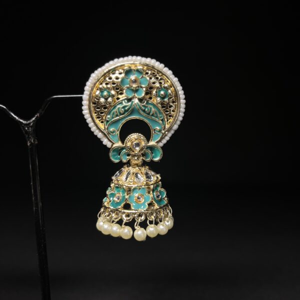 Meenakari Floral Jhumka Earrings with Pearl Latkan – Available in 5 Colors - Image 3