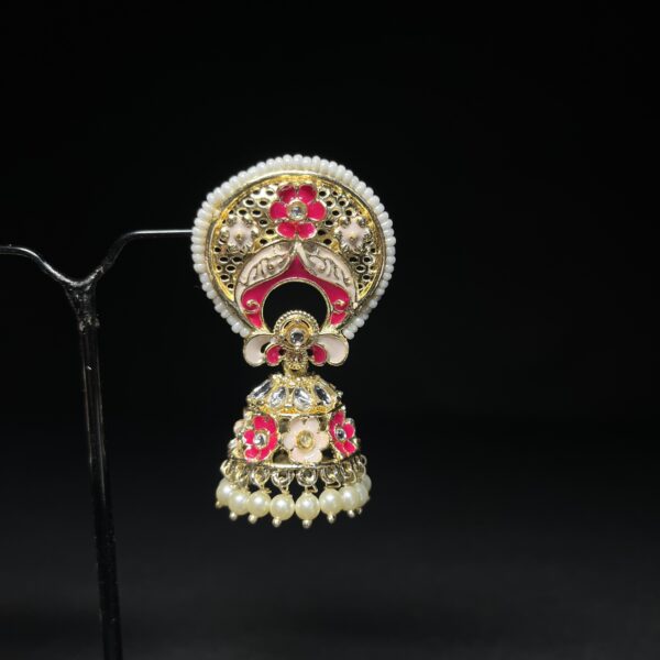 Meenakari Floral Jhumka Earrings with Pearl Latkan – Available in 5 Colors - Image 14