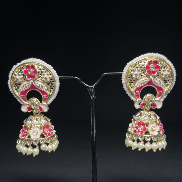 Meenakari Floral Jhumka Earrings with Pearl Latkan – Available in 5 Colors - Image 12
