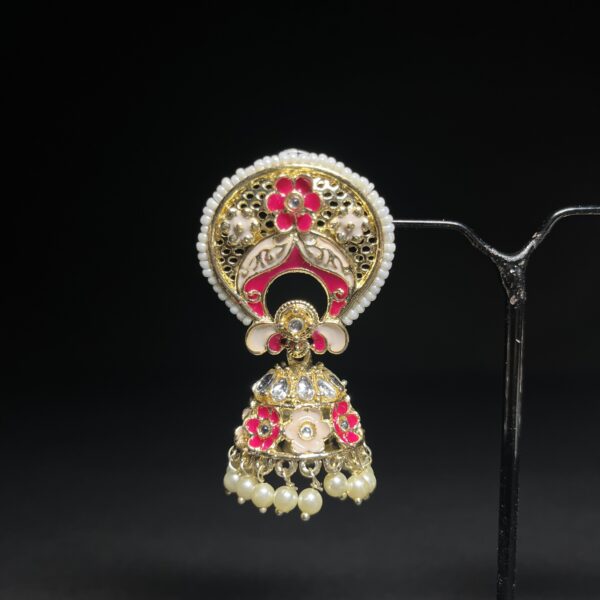 Meenakari Floral Jhumka Earrings with Pearl Latkan – Available in 5 Colors - Image 13
