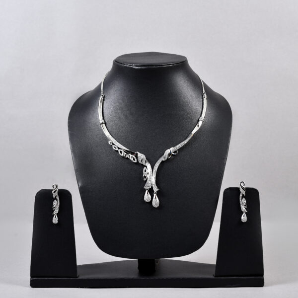 Teardrop Curve American Diamond Necklace Set – Rose Gold & Silver Variants - Image 4