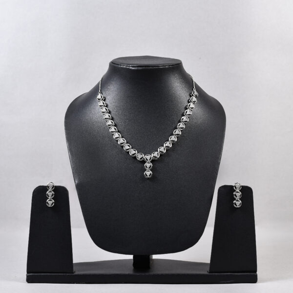Round Cage American Diamond Necklace Set – Rose Gold & Silver Variants - Image 4