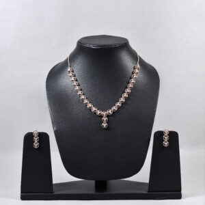 Round Cage American Diamond Necklace Set – Rose Gold & Silver Variants