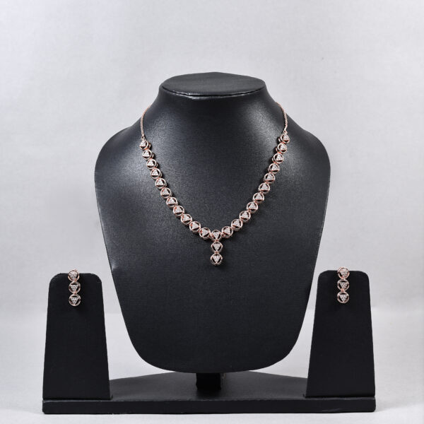 Round Cage American Diamond Necklace Set – Rose Gold & Silver Variants