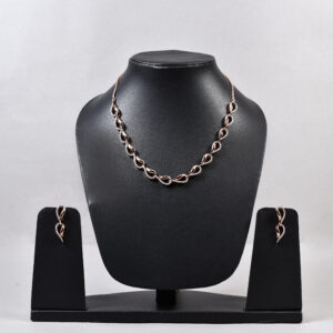 Twist Link American Diamond Necklace Set – Rose Gold & Silver Variants