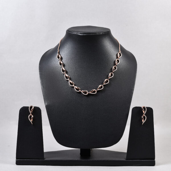 Twist Link American Diamond Necklace Set – Rose Gold & Silver Variants