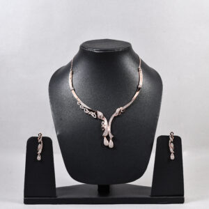 Teardrop Curve American Diamond Necklace Set – Rose Gold & Silver Variants