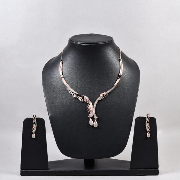 Teardrop Curve American Diamond Necklace Set – Rose Gold & Silver Variants
