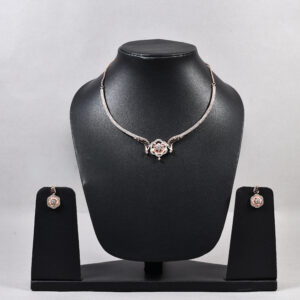 American Diamond Floral Charm Necklace Set – Rose Gold & Silver Variants