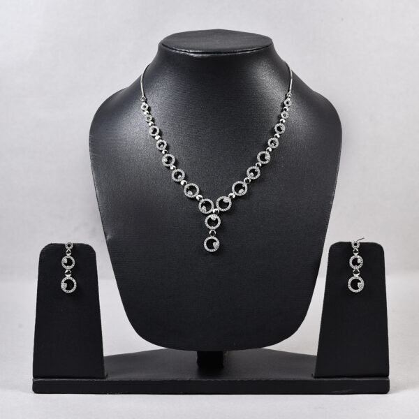American Diamond Circle Link Necklace Set – Rose Gold & Silver Variants - Image 5