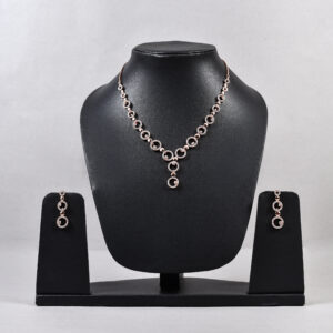 American Diamond Circle Link Necklace Set – Rose Gold & Silver Variants
