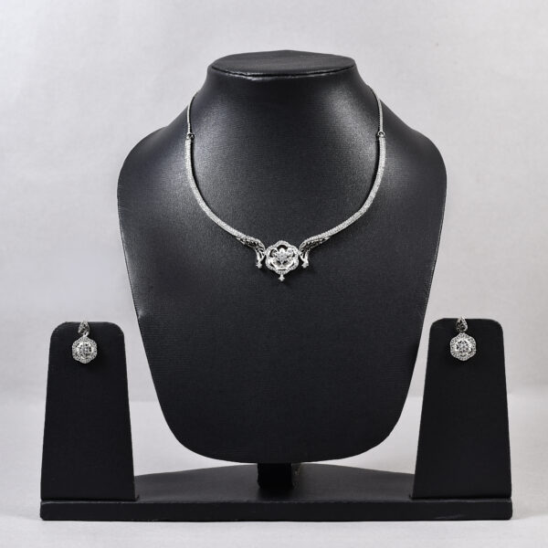 American Diamond Floral Charm Necklace Set – Rose Gold & Silver Variants - Image 4