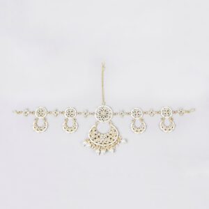 Pearl Drop Mathapatti with Intricate Floral Design – Golden Finish