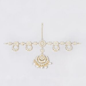 Bridal Kundan Maang Tikka Mathapatti – Pearl Drop Finish